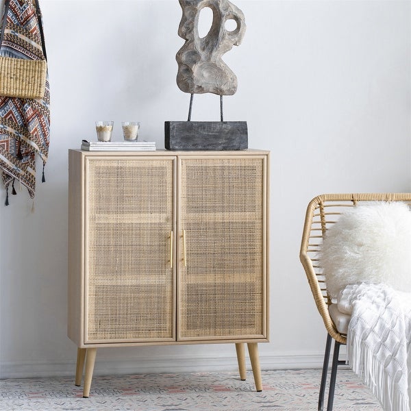 Multipurpose Storage Cabinet Dresser with Two Natural Rattan Door - - 37834892