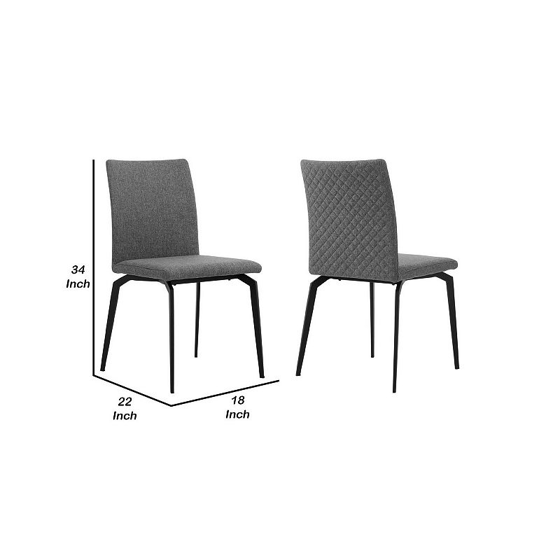 Sleek Fabric Dining Chair with Diamond Stitching， Set of 2， Gray