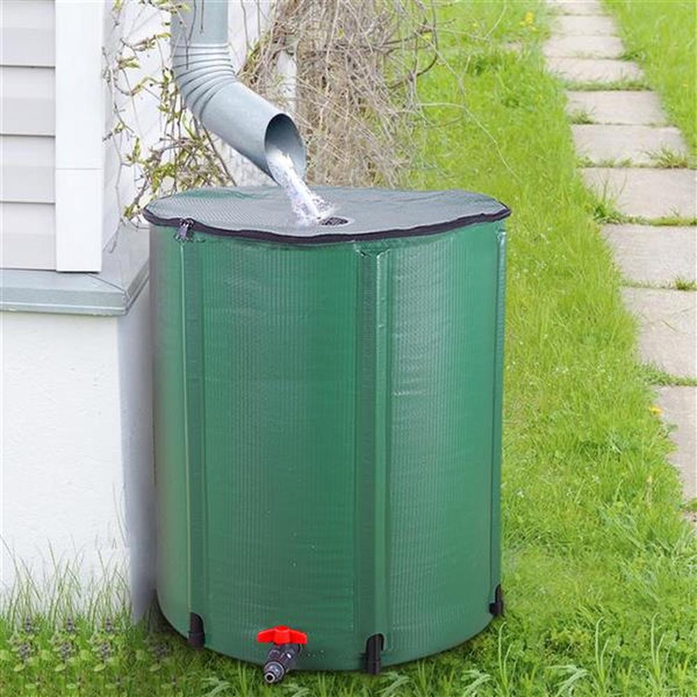 50 Gallon Collapsible Rain Barrel， Portable Water Storage Tank， Rainwater Collection System Downspout， Water Catcher Container