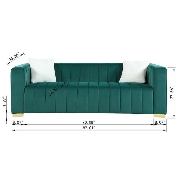 3-Seat Velvet Sofa with Pillows