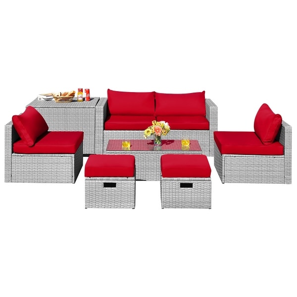 8 PCS Patio Wicker Furniture Set Outdoor PE Rattan Conversation Set