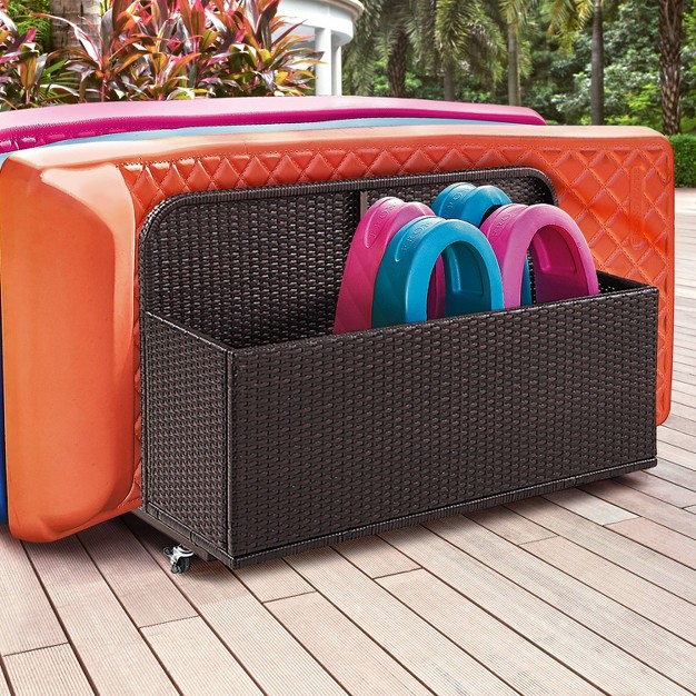 Palm Harbor Outdoor Wicker Pool Storage Caddy Brown Crosley