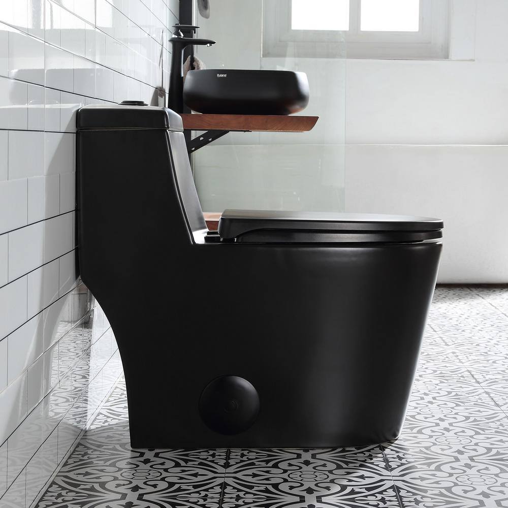 HOROW 1-piece 0.81.28 GPF Dual Flush Elongated Toilet in. Black Seat Included HR-0080B