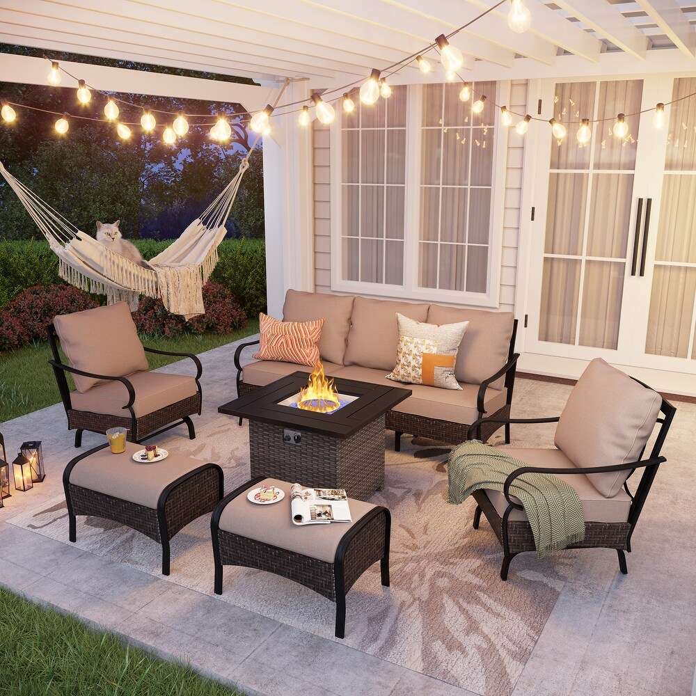 Wicker Patio Conversation Set with Gas Fire Pit Table