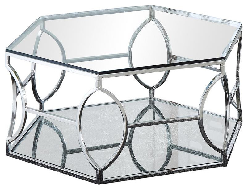 Best Master Brooke Hexagonal Clear Glass and Steel Frame Coffee Table in Silver   Contemporary   Coffee Tables   by Homesquare  Houzz