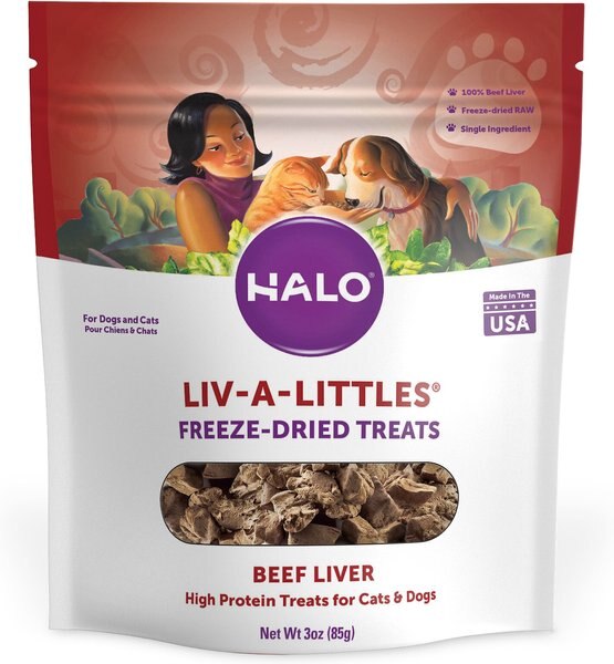 Halo Liv-A-Littles Beef Liver Protein Freeze-Dried Dog and Cat Treats， 3-oz bag