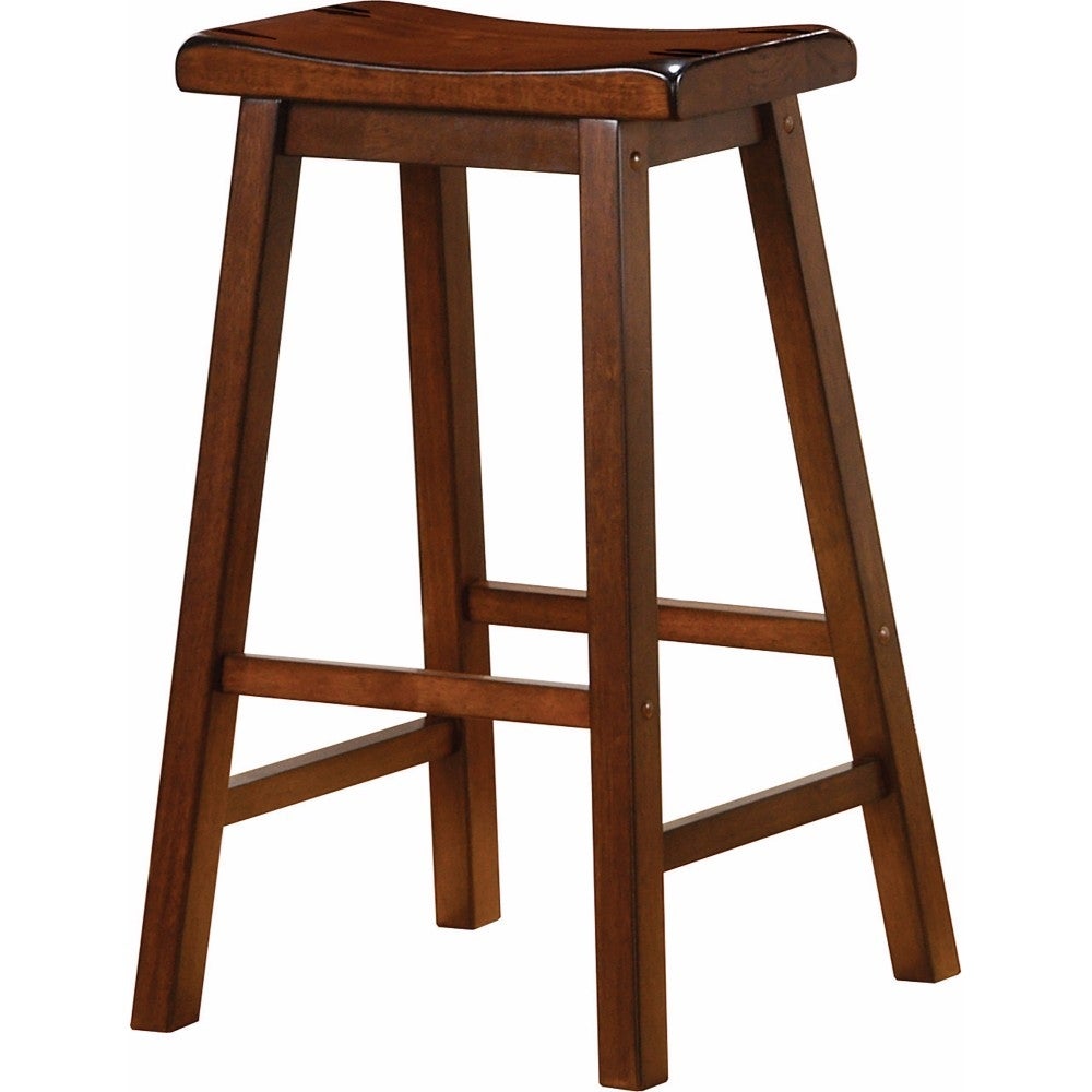 Wooden Casual Bar Height Stool， Chestnut Brown， Set of 2 - 29 H x 18 W x 15.75 L Inches