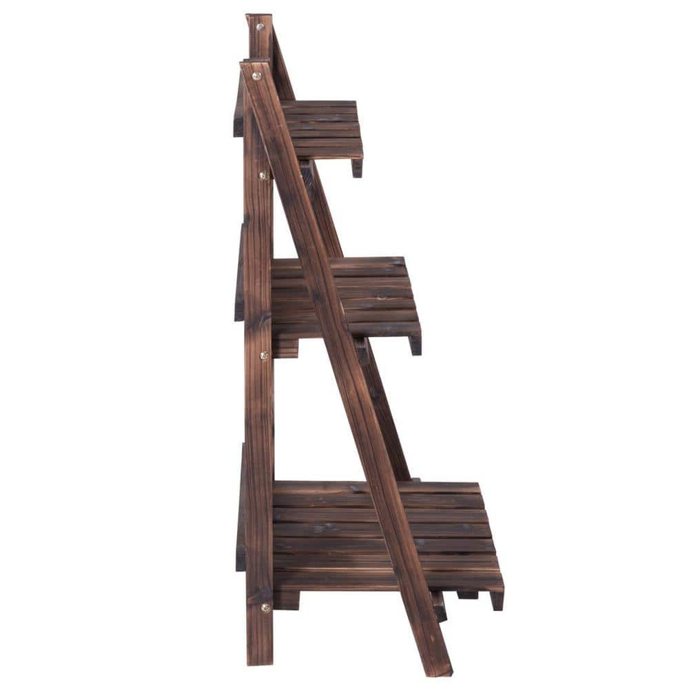 Costway 24 in. x 15 in. L x 37 in. Ladder Indoor Outdoor Brown Wood Plant Stand (3-Tiers) GT3211