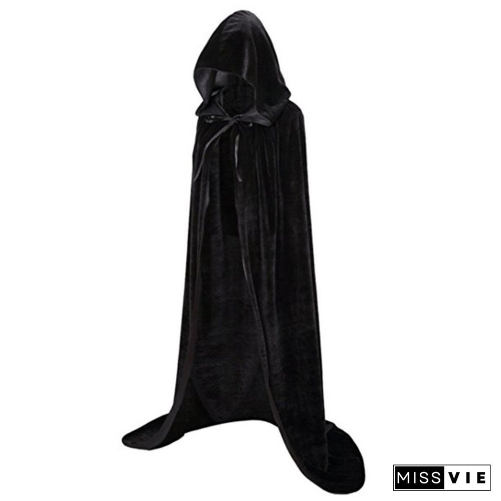 Women Gothic Hooded Velvet Cloak Robe Medieval Witchcraft Cape Halloween Cosplay Costume Masquerade Party Fancy Dress Carnival S-XL