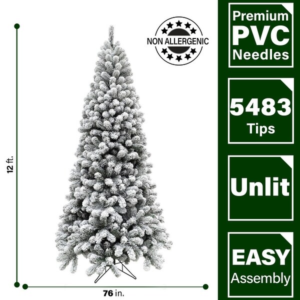 Fraser Hill Farm 12Ft. Flocked Alaskan Pine Christmas Tree