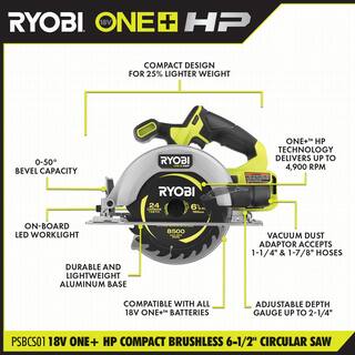 RYOBI ONE+ HP 18V Brushless Cordless Compact 6-12 in. Circular Saw (Tool Only) PSBCS01B