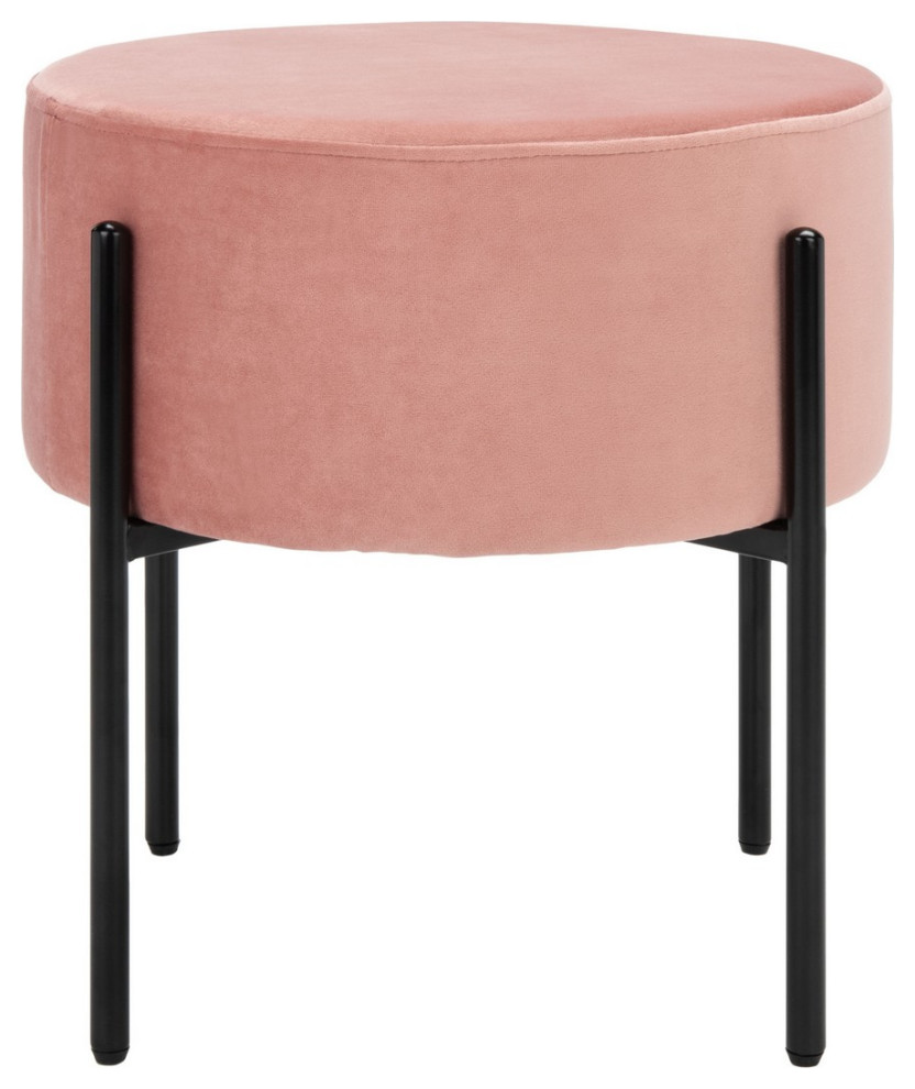 Benedict Round Ottoman Dusty Rose/ Black   Midcentury   Footstools And Ottomans   by AED Luxury Home Decor  Houzz