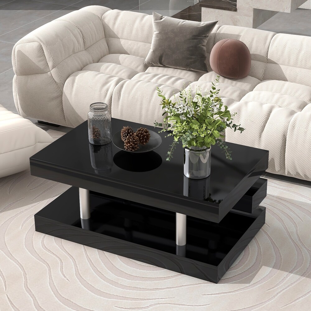 Modern 2 Tier High gloss Storage Coffee Table for Living Room