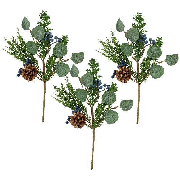 Auldhome Design 16in Blue Berry Greenery Picks; Juniper Tree Floral Picks For Christmas And Seasonal Decor