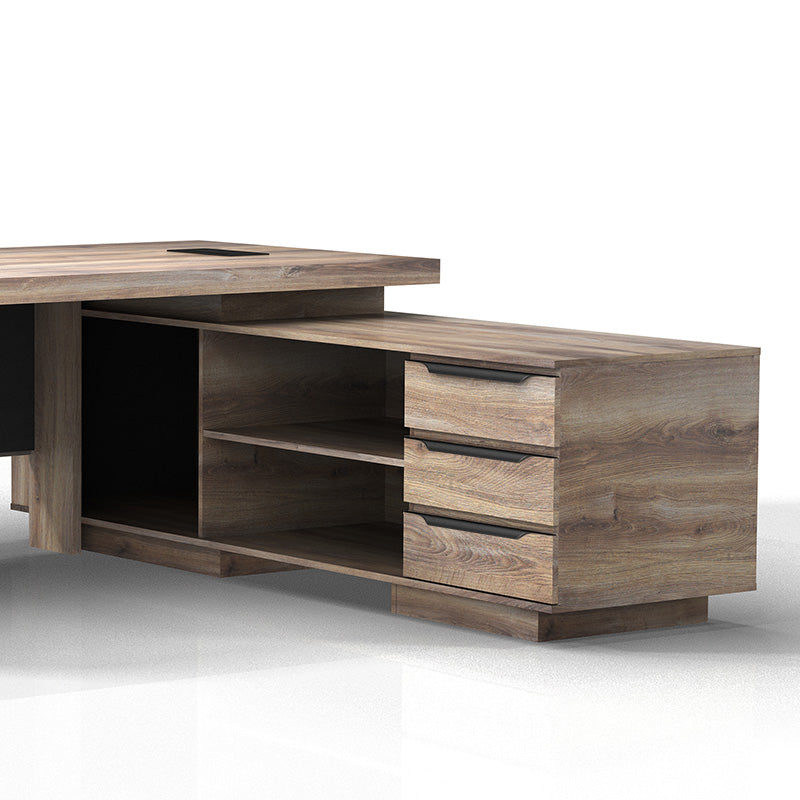 LARKIN Executive Desk with Right Return 2.4M - Warm Oak & Black