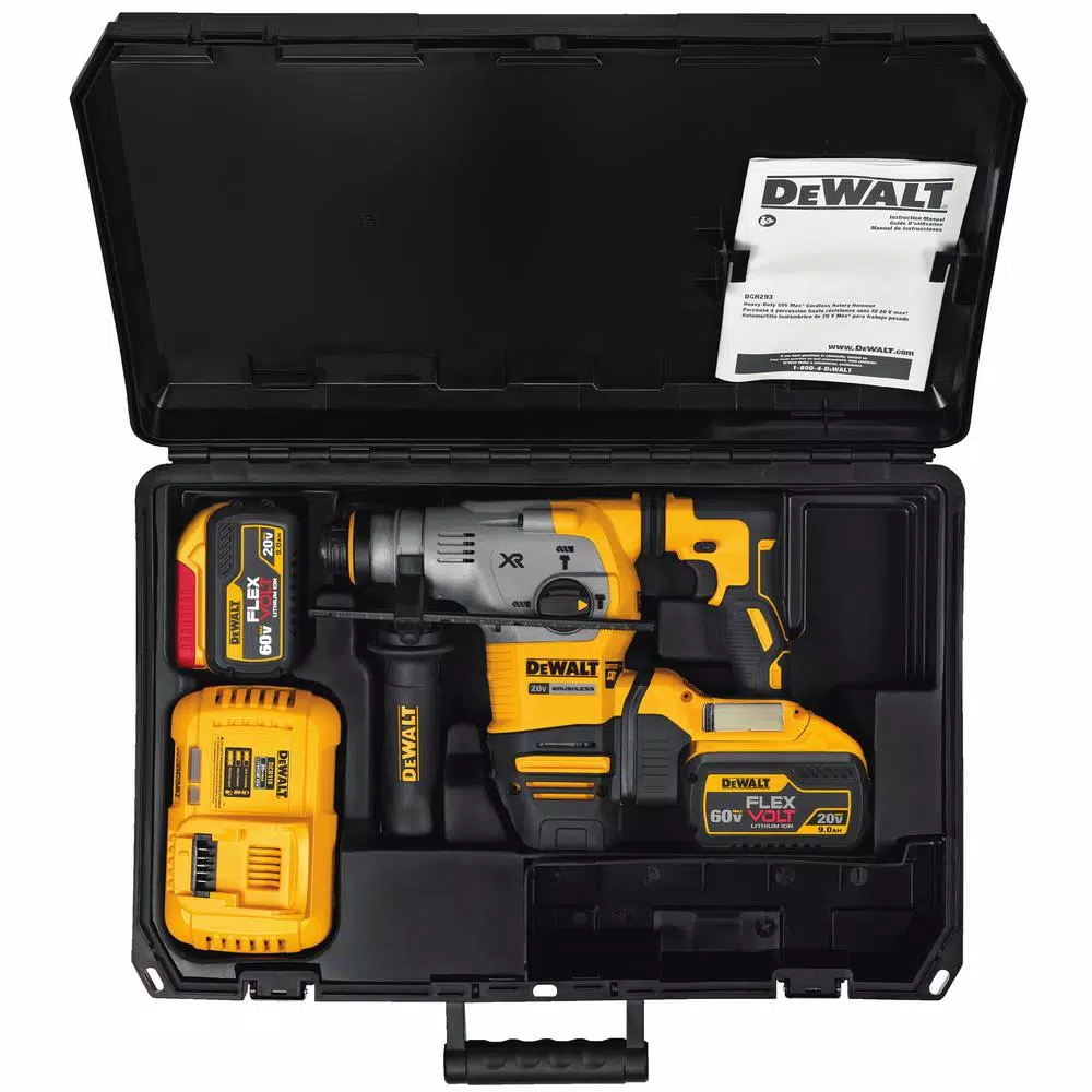 DEWALT 20-Volt MAX XR Cordless Brushless 1-1/8 in. SDS Plus L-Shape Rotary Hammer， (2) FLEXVOLT 9.0Ah Batteries and Charger and#8211; XDC Depot