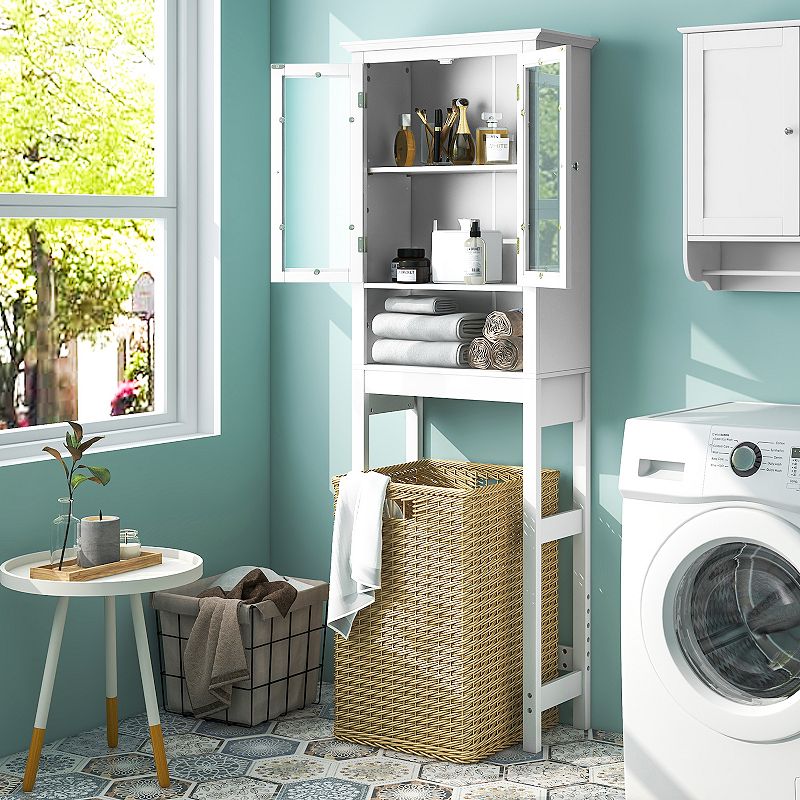 Over the Toilet Storage Cabinet with Double Tempered Glass Doors