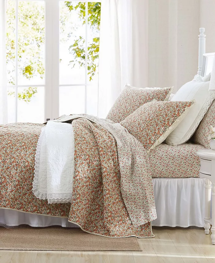 Laura Ashley Loves ton Cotton Reversible 3-Piece Quilt Set， King