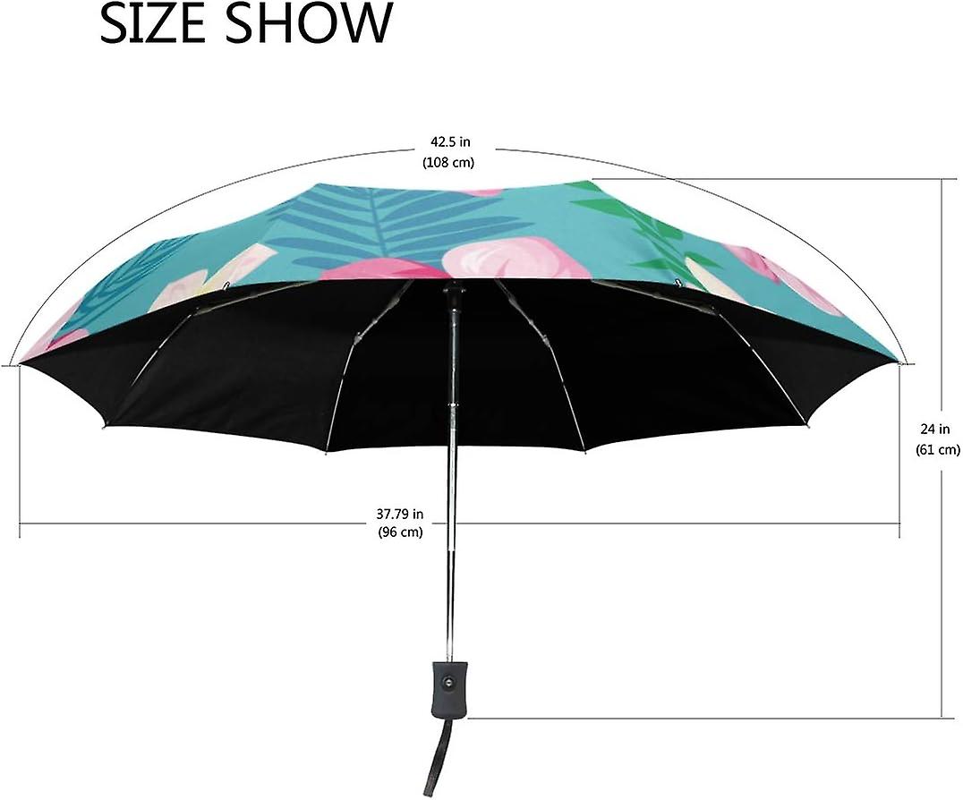 Travel Umbrella Automatic Windproof Foldable Umbrella Tropical Flowers Leaves