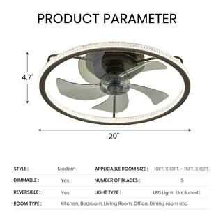 FANNEHONNE 20'' Ceiling Fans with Lights and Remote Low Profile Flush Mount Small Ceiling Fan for Bedroom CA0001106