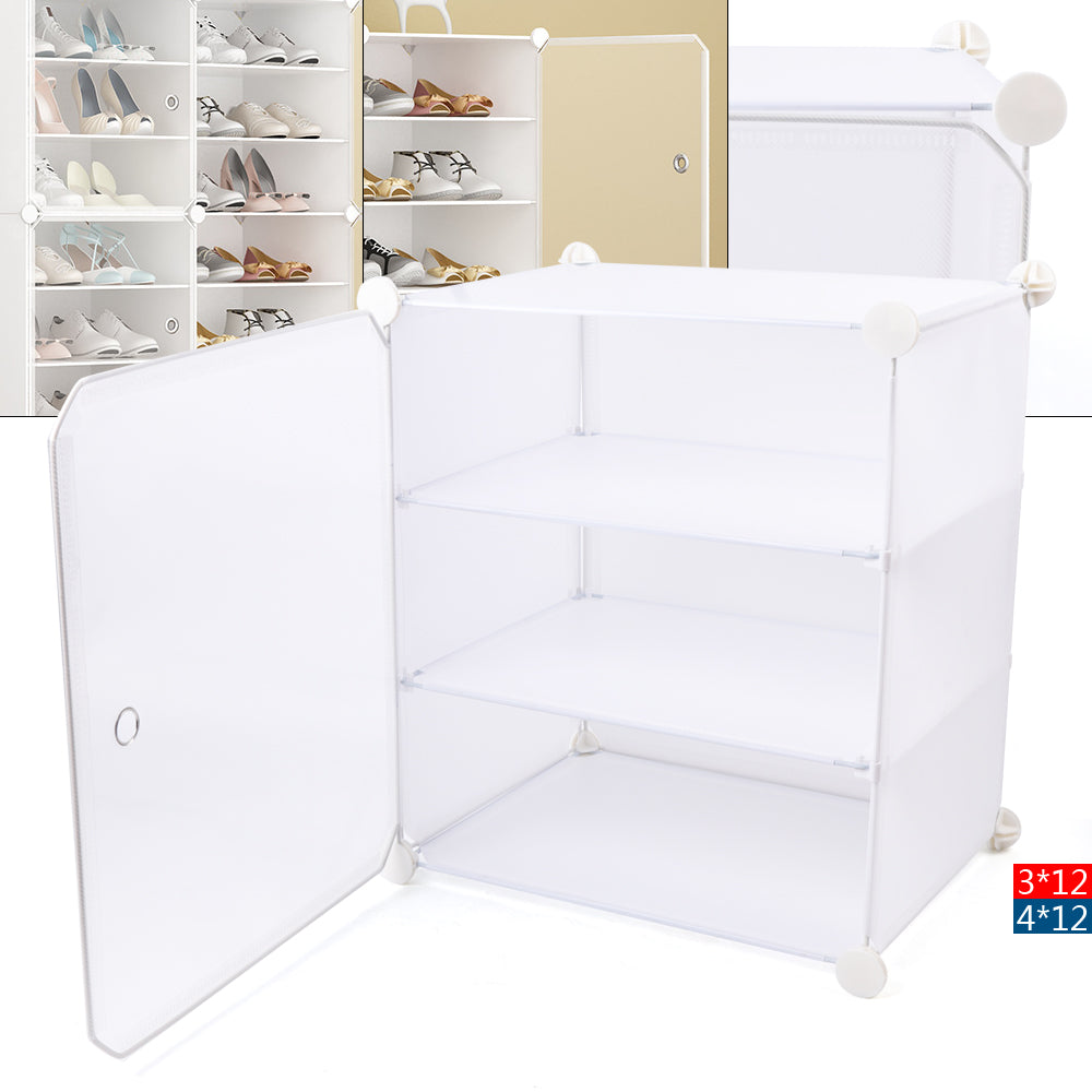 ANQIDI Dust-proof Shoe Rack Organizer 12-Tiers Stackable 72 Pairs DIY Shoe Storage Cabinets Stand Clear Plastic Shoe Boxes (3*12)