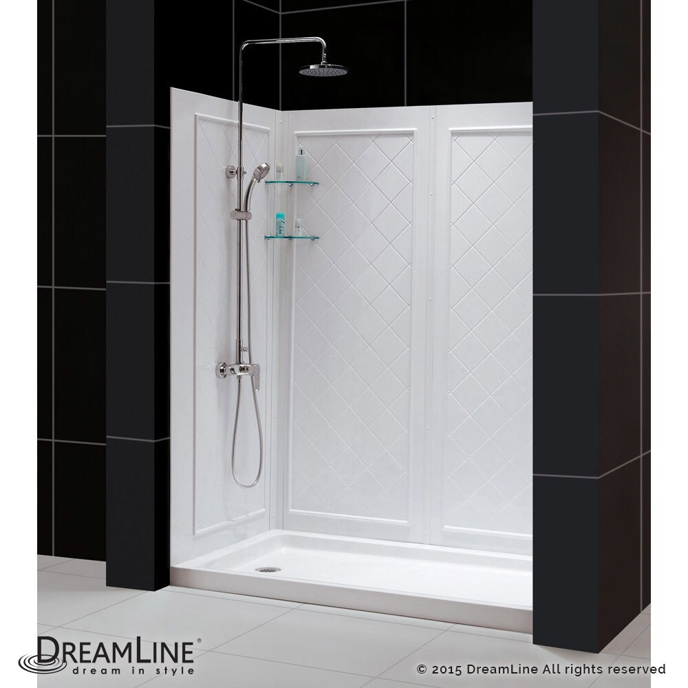 DreamLine Infinity Z 32 in. D x 60 in. W x 76 3/4 in. H Sliding Shower Door  Shower Base and Backwall Kit  Frosted Glass