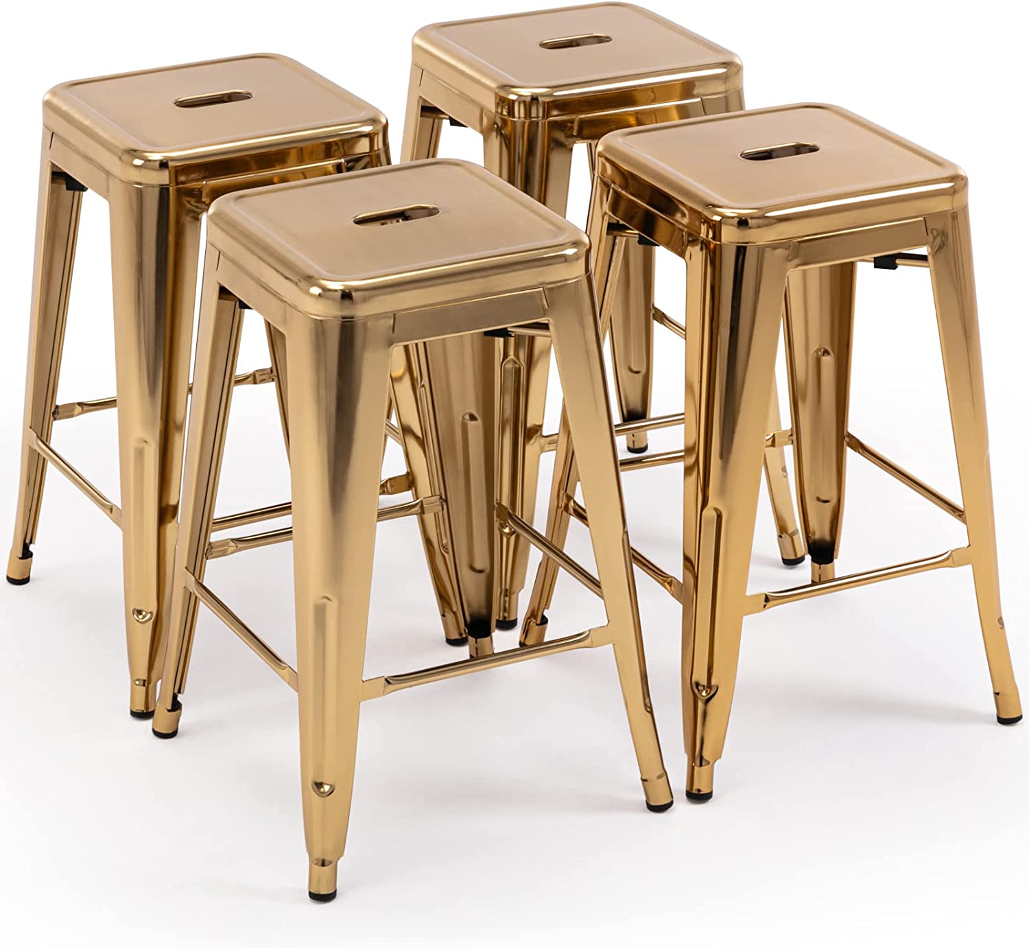 24 Inch Metal Bar stools, Backless Counter Height Barstools, Indoor Outdoor Stackable Stools with Square Seat