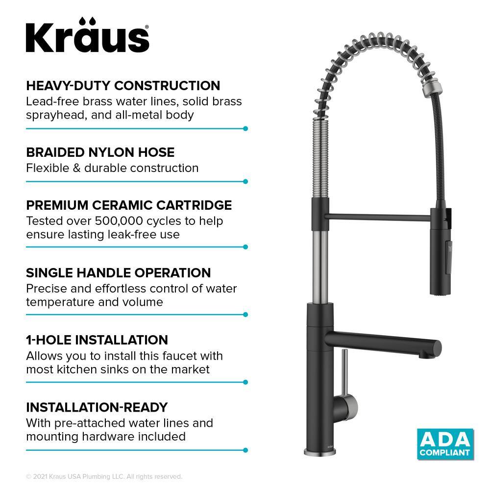 KRAUS Artec ProCommercialStylePull-Down Single Handle Kitchen Faucet with Pot Fillerin Spot Free Stainless Steel  Matte Black KPF-1604SFSMB