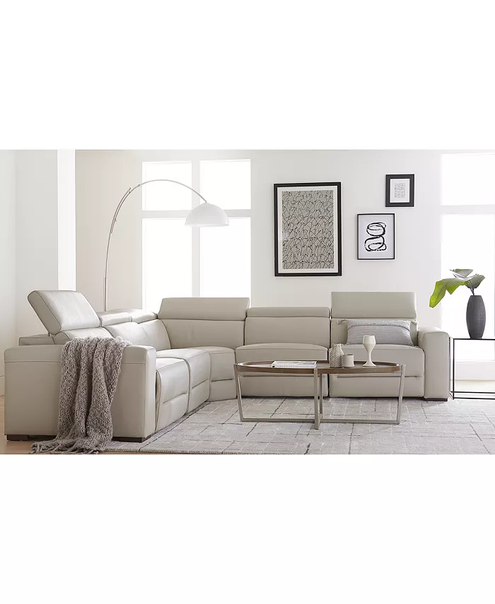 Furniture Nevio 115 3-pc Leather Sectional Sofa with Chaise 2 Power Recliners and Articulating Headrests