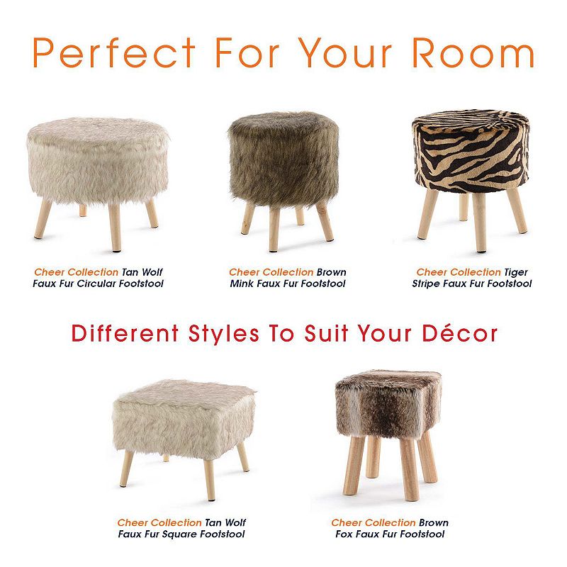 Cheer Collection Faux Fur Wood Leg Stool Brown - Square and Round