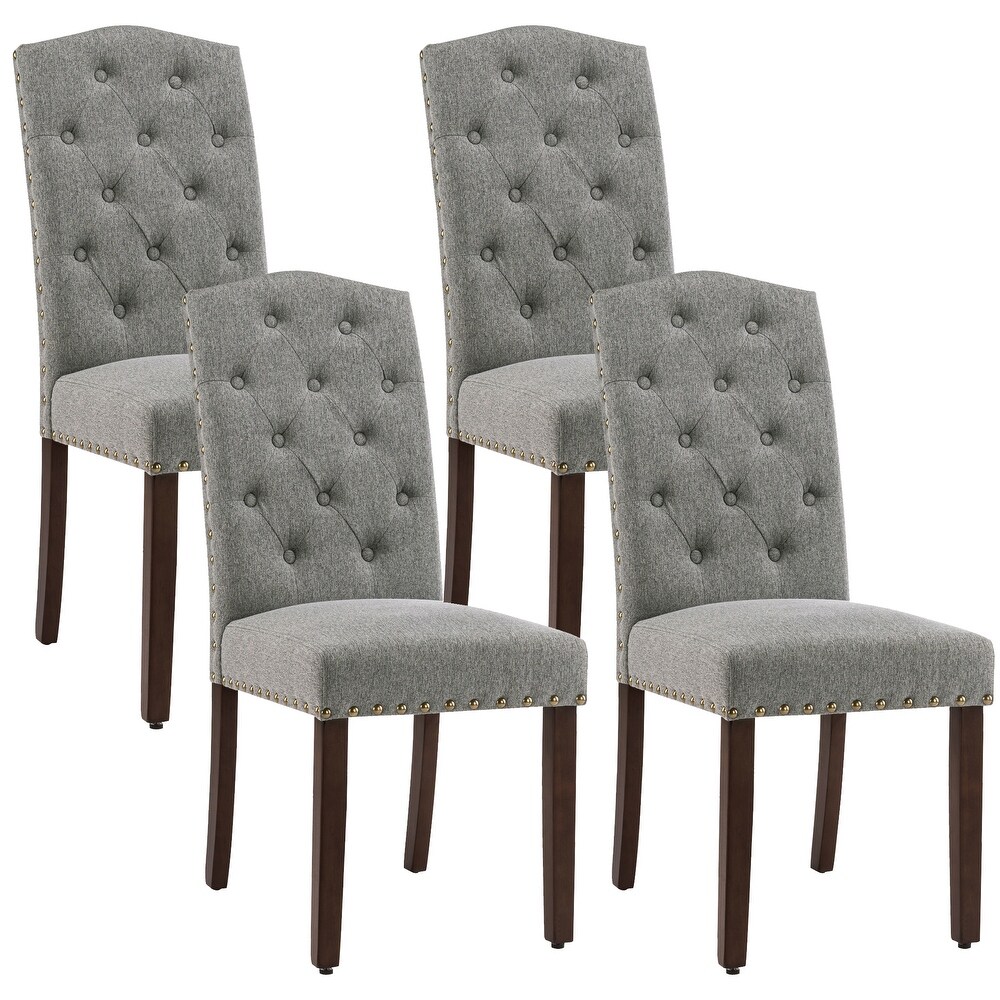 Fabric Upholstered Tufted Dining Chairs with Nailhead Trim Set of 4