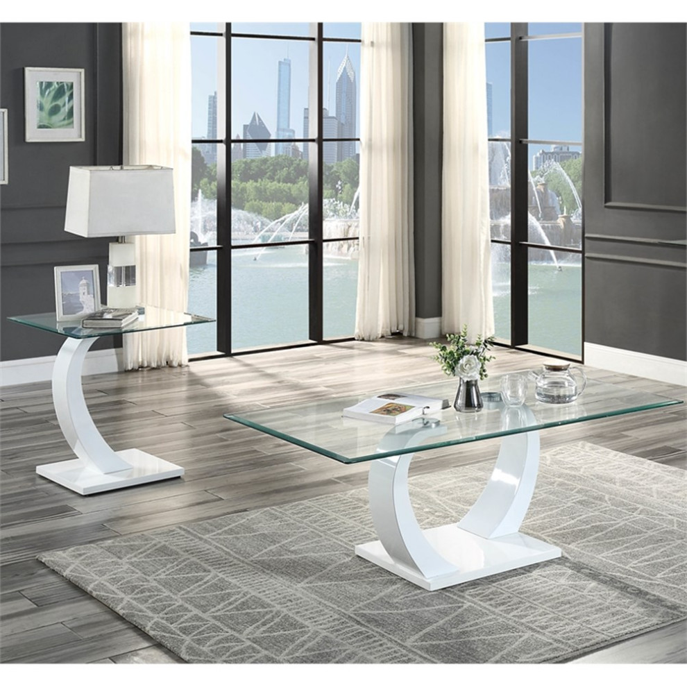 Furniture of America Navarre 2 Piece Glass Coffee Set with Black Base   Contemporary   Coffee Table Sets   by Homesquare  Houzz