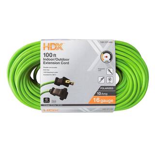 HDX 100 ft. 162 Light Duty IndoorOutdoor Extension Cord Green HW162100HLG