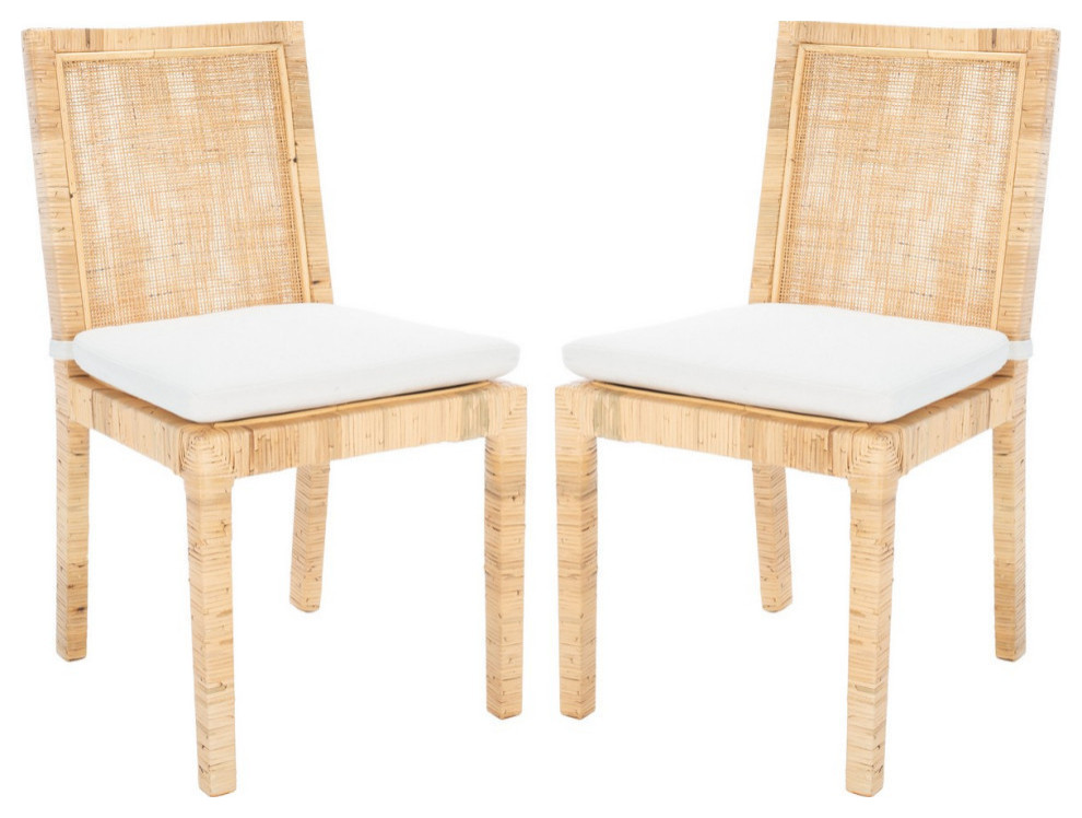 Dorea Cane Dining Chair With Cushion  Set of 2   Tropical   Dining Chairs   by Rustic Home Furniture Deco  Houzz