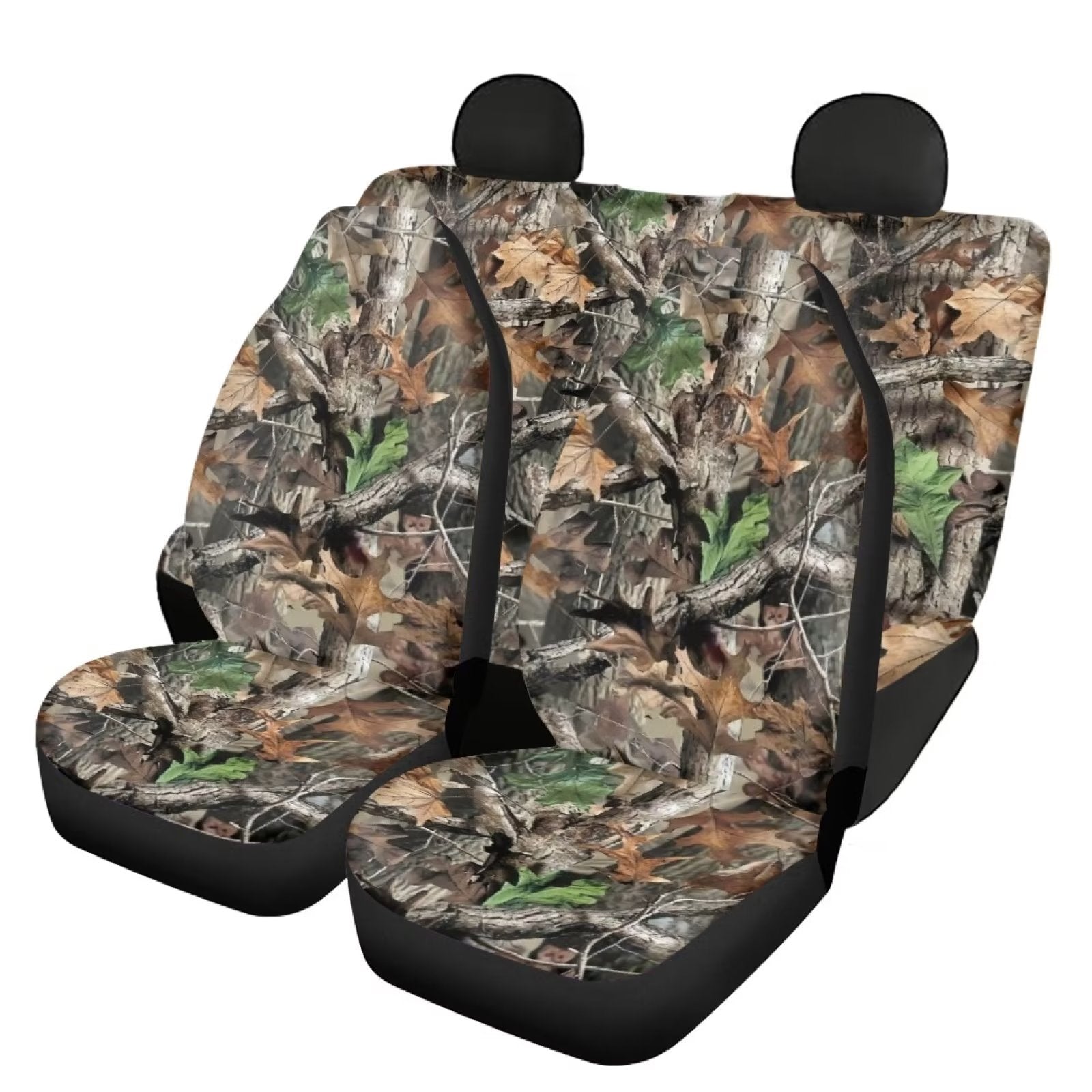 NETILGEN Camouflage Hunting Woodland Forest Car Seats Covers for All Weather Full Set Durable Front Back Seat Covers Rear Bench Covers Protection Hard-Wearing 4 Pack Bucket Seat Decor