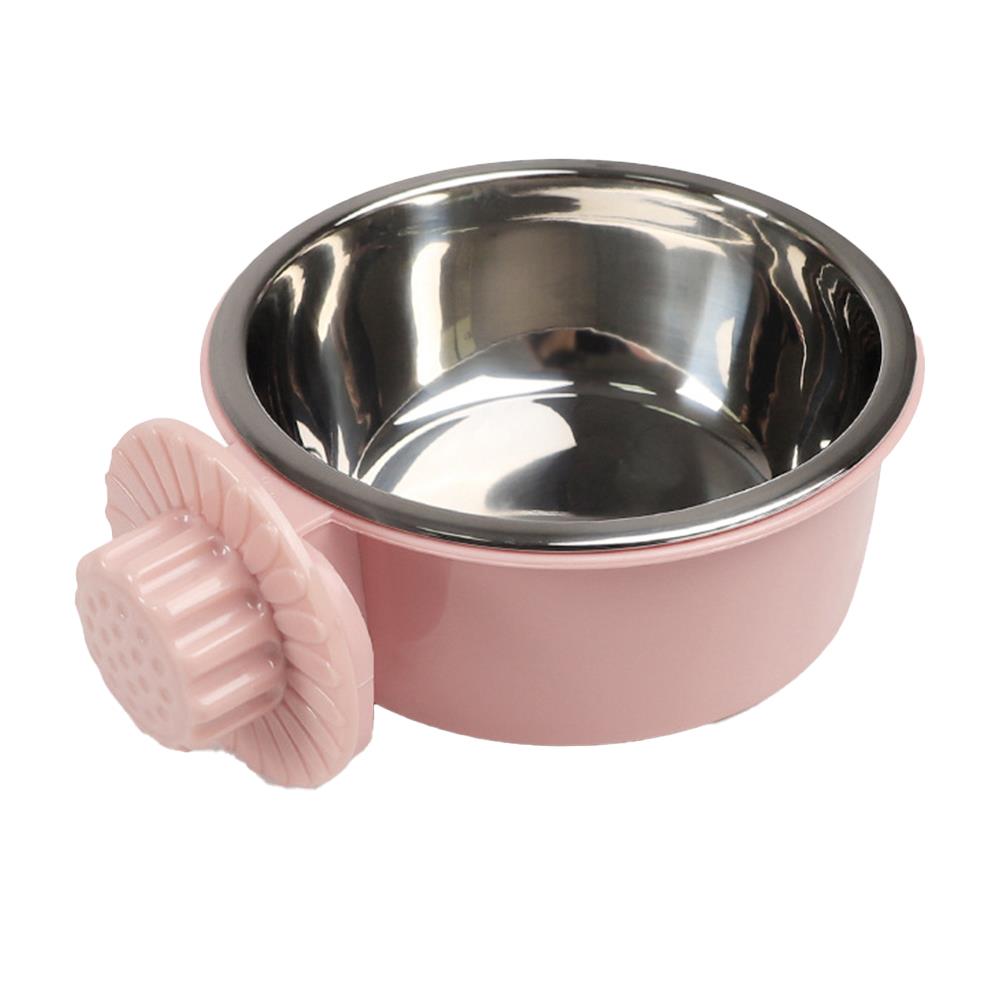 Ecosprial Removable Stainless Steel Hanging Pet Cage Bowl Food and Water Feeder Coop Cup for Birds， Rats， Guinea Pigs，Pink