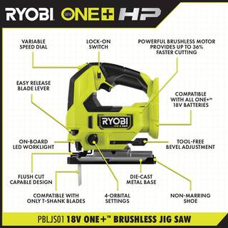 RYOBI ONE+ HP 18V Brushless Cordless Jigsaw Kit with 2.0 Ah HIGH PERFORMANCE Battery and Charger PBLJS01K1