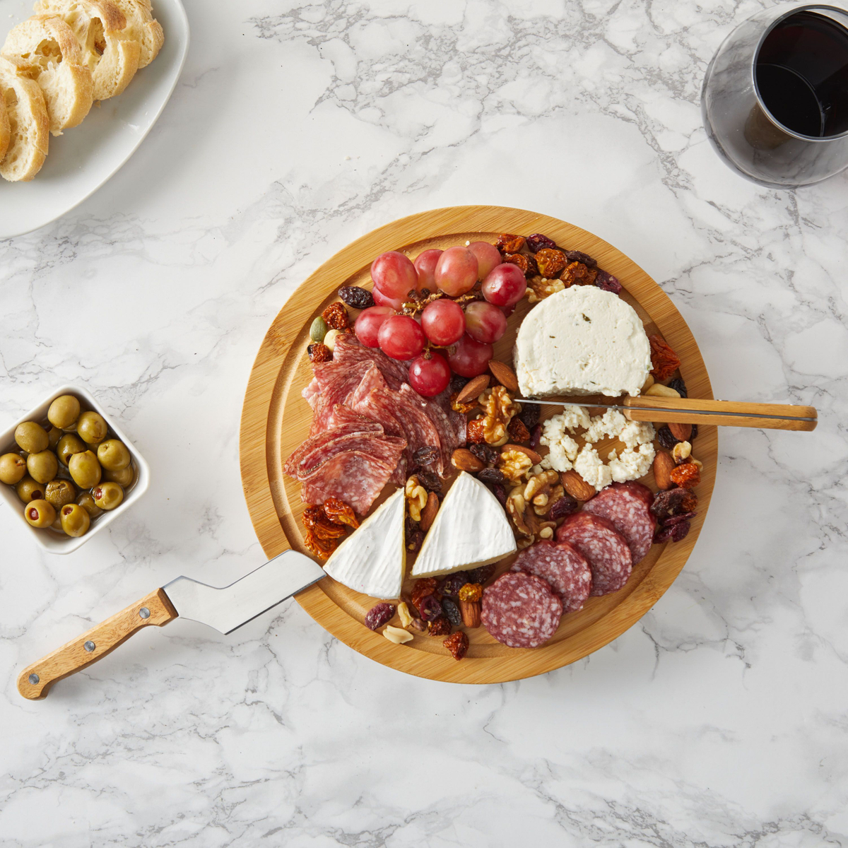 4 piece set - Cheese Cutting Board and Knife Tools for Charcuterie Meat， Swivel Bamboo Tray， 10.2 x 1.5 inches