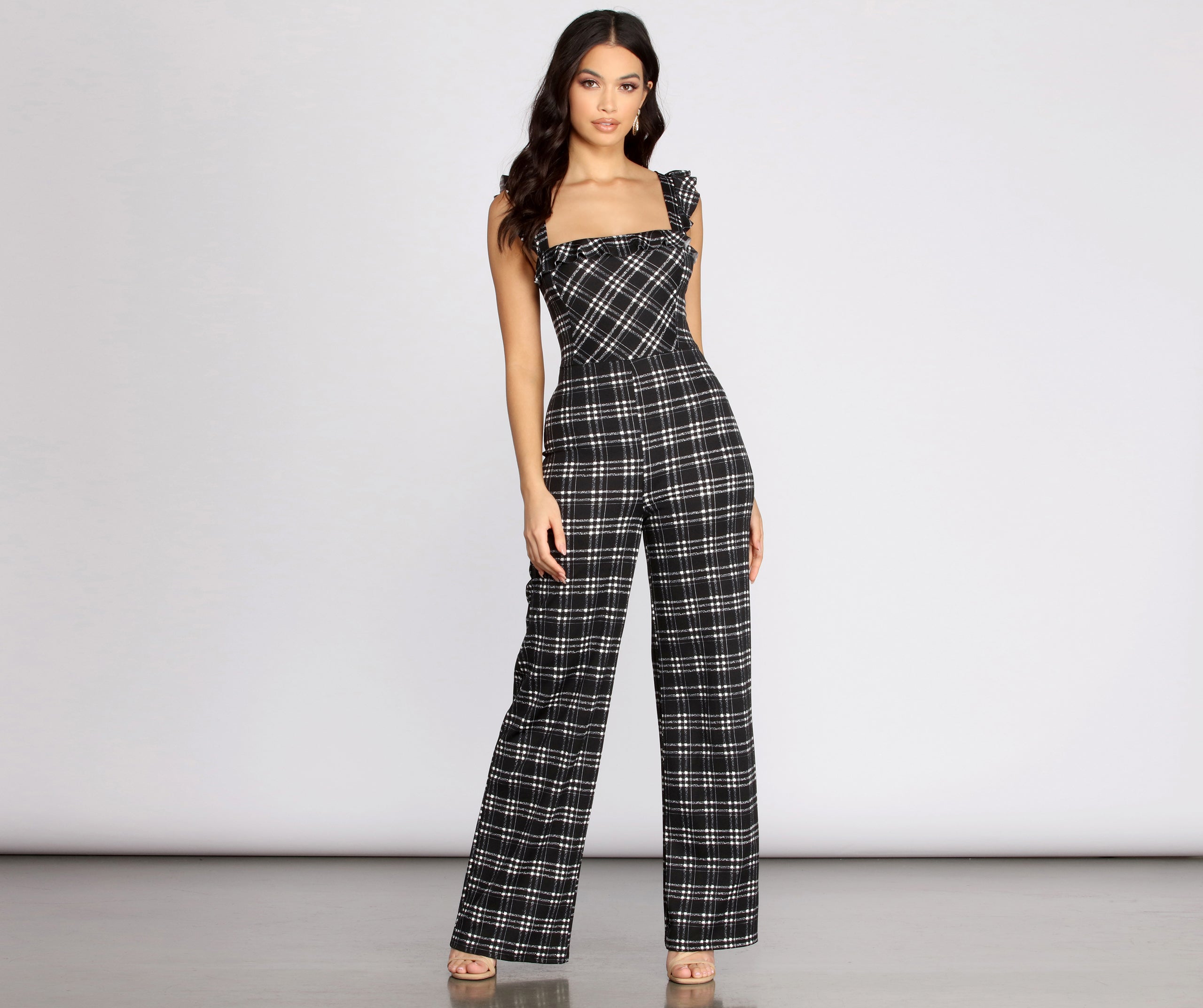 Time To Play Ruffle Plaid Jumpsuit