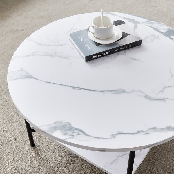 Modern Round Coffee Table with Storage Metal Frame with Marble Color Top-31.5