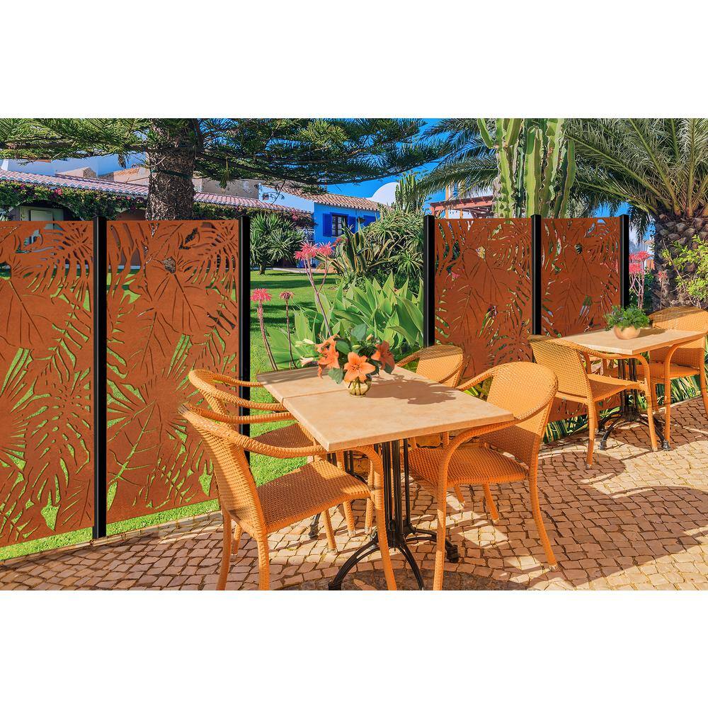 OUTDECO Rainforest 3 ft. x 6 ft. Oxy-Shield Corten Steel Decorative Screen Panel in Rust with 6-Screws OXY001