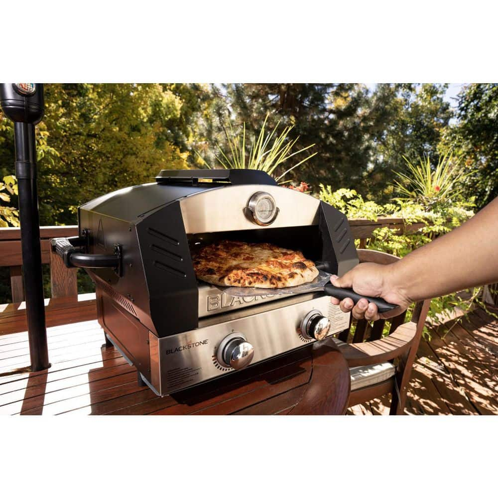 Blackstone Portable Propane Outdoor Pizza Oven in Stainless Steel and Black with 15 in. Cordierite Stone 6964