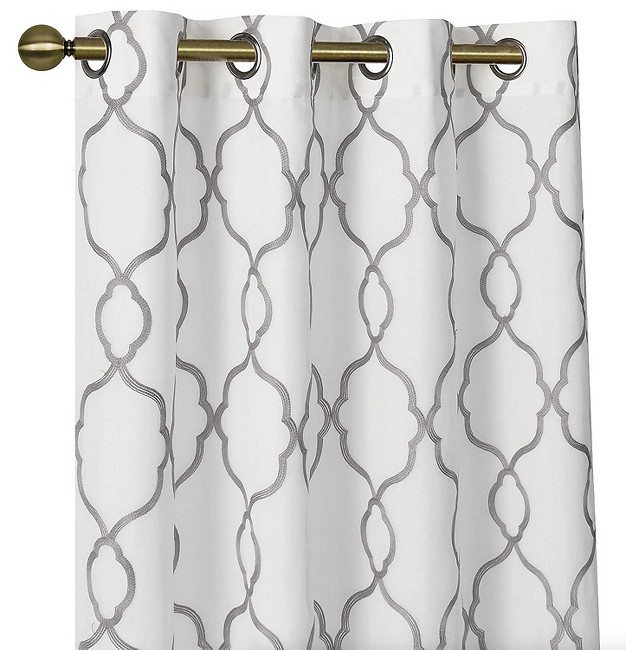 Kate Aurora 2 Pack Geo Trellis Double Layered Sheer Embroidered Grommet Curtains