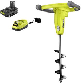 RYOBI ONE+ 18V Cordless Earth Auger with 3 in. Bit 2.0 Ah Battery and Charger P29160