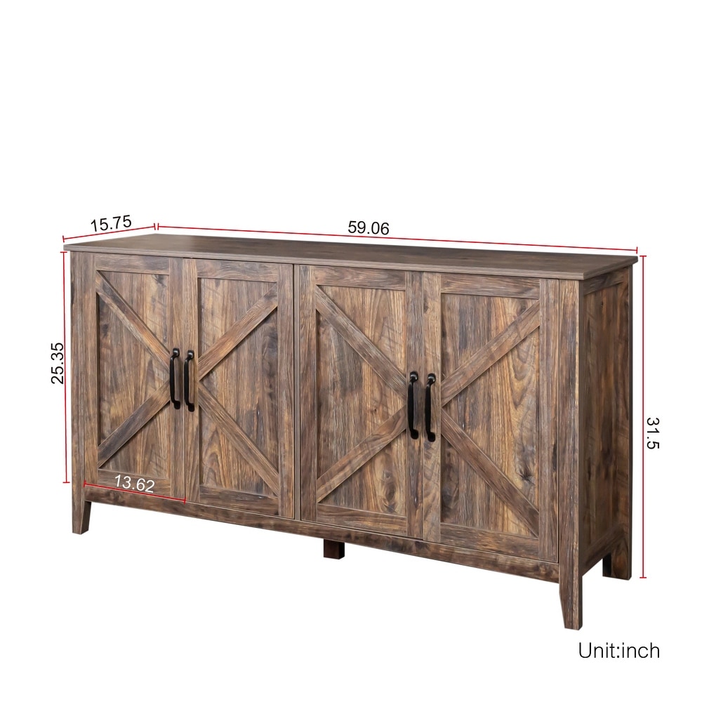 Cabinet with 4 Doors and 4 open shelgves Freestanding Sideboard Storage Cabinet Entryway Floor Cabinet