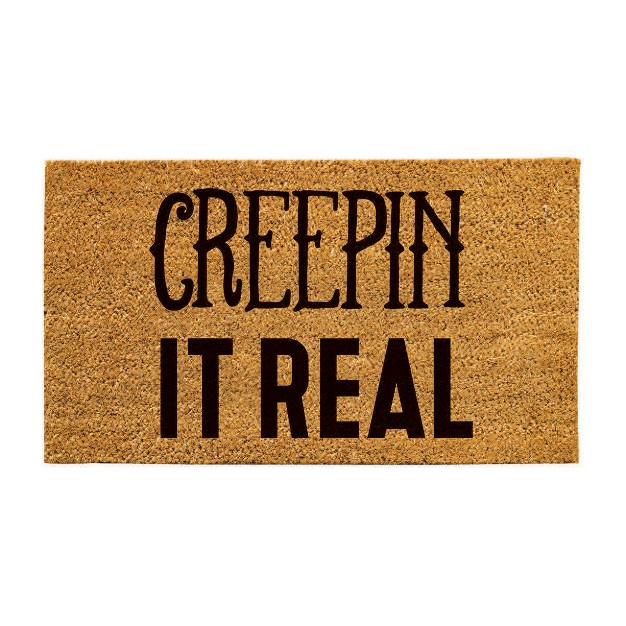 Evergreen 16 X 28 Inches Creepin It Real Door Mat Non slip Rubber Backing Dirt Catching Natural Coir Indoor And Outdoor Home Decor