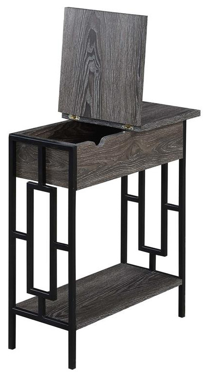 Town Square Flip Top End Table with Charging Station in Weathered Gray Wood   Industrial   Side Tables And End Tables   by Homesquare  Houzz