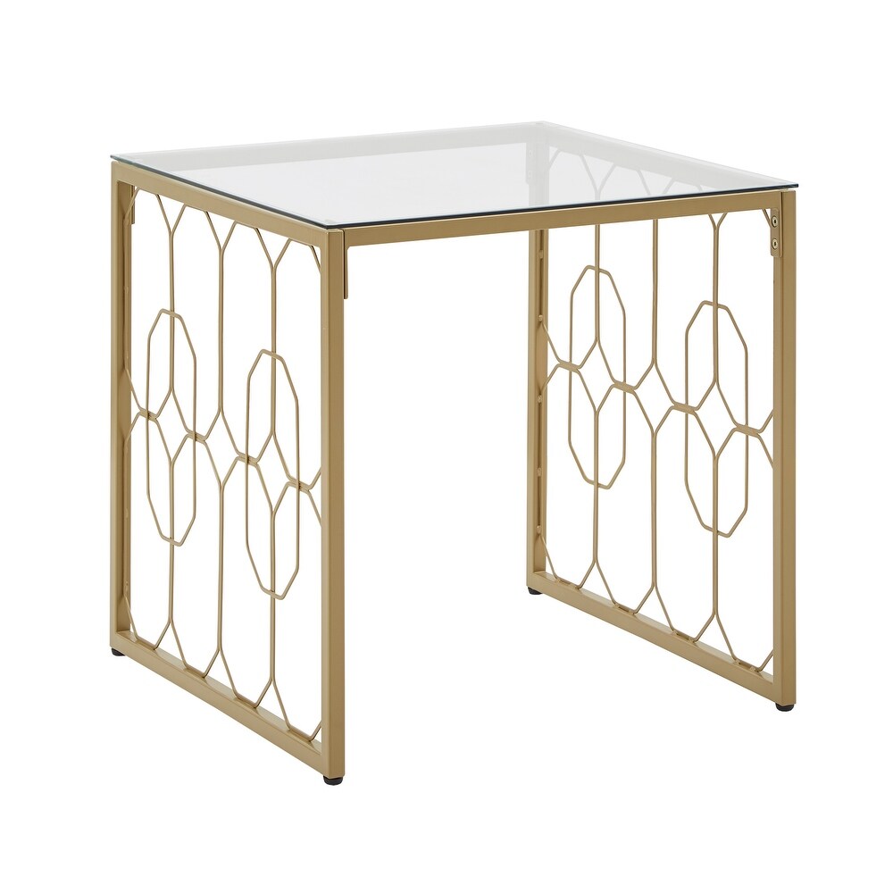 Elle Octagon Pattern Gold Metal and Glass Table by iNSPIRE Q Bold