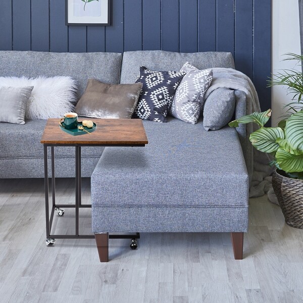 Industrial C-Shape End Table w/ Casters