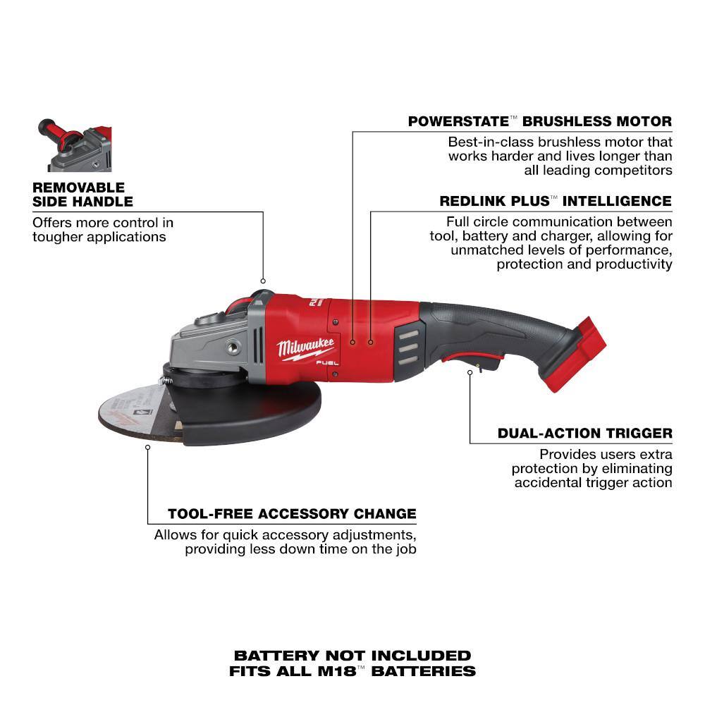 MW M18 FUEL 18-Volt Lithium-Ion Brushless Cordless 7 in.9 in. Angle Grinder with M18 FUEL Compact 38 in. Impact Wrench 2785-20-2854-20